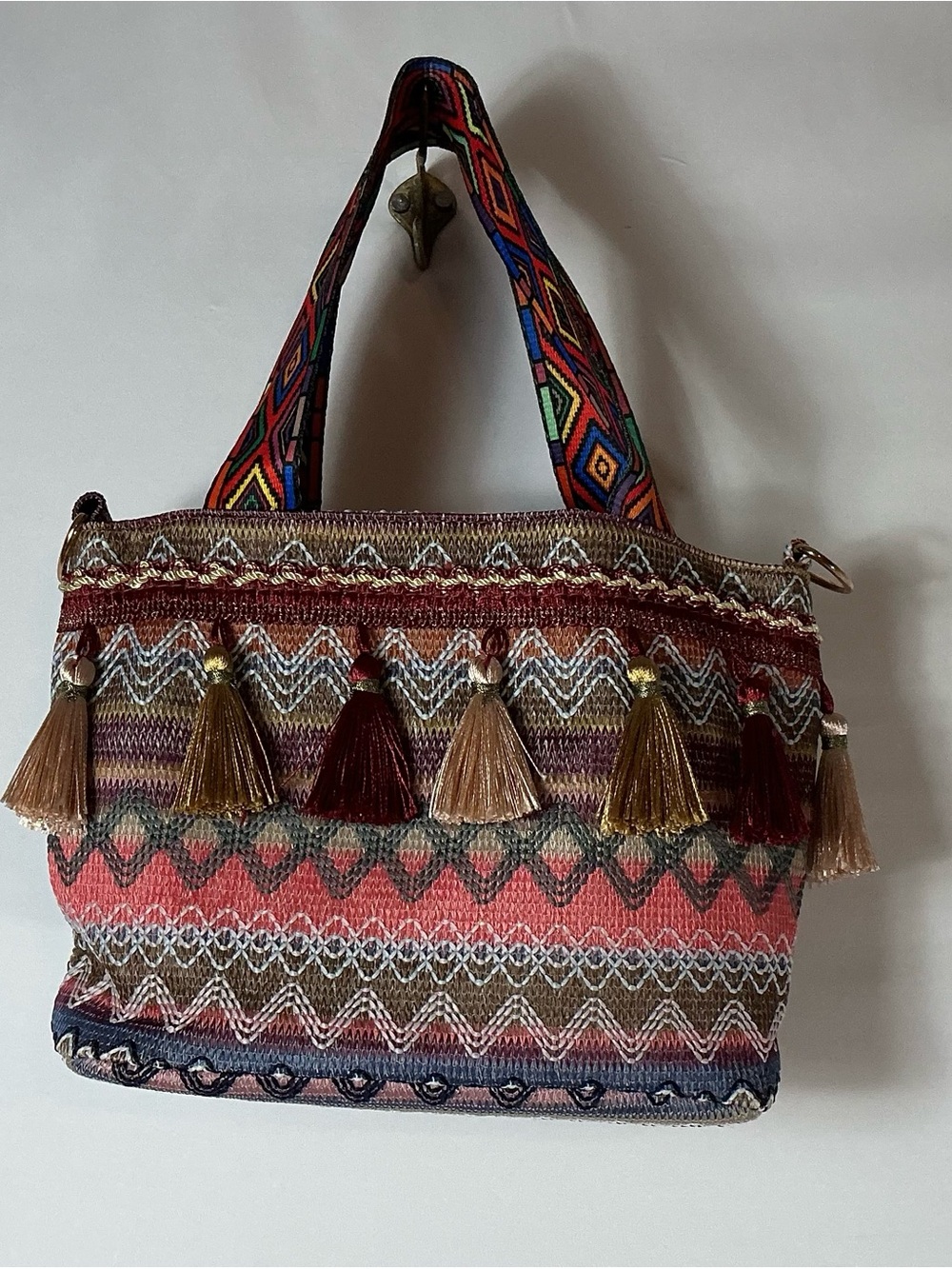 Handwoven Multi-Color Tassel Tote Bag